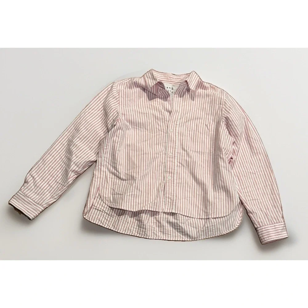 Frank & Eileen Silvio Shirt M Pink Coral Striped Untuckable Button Up $268